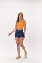 DESIRE DENIM Womens Girl Girls Women's Tropical Apparel Clothing Summer Clothes Fashion Tangerina Orange Crochet Cotton Crop Top