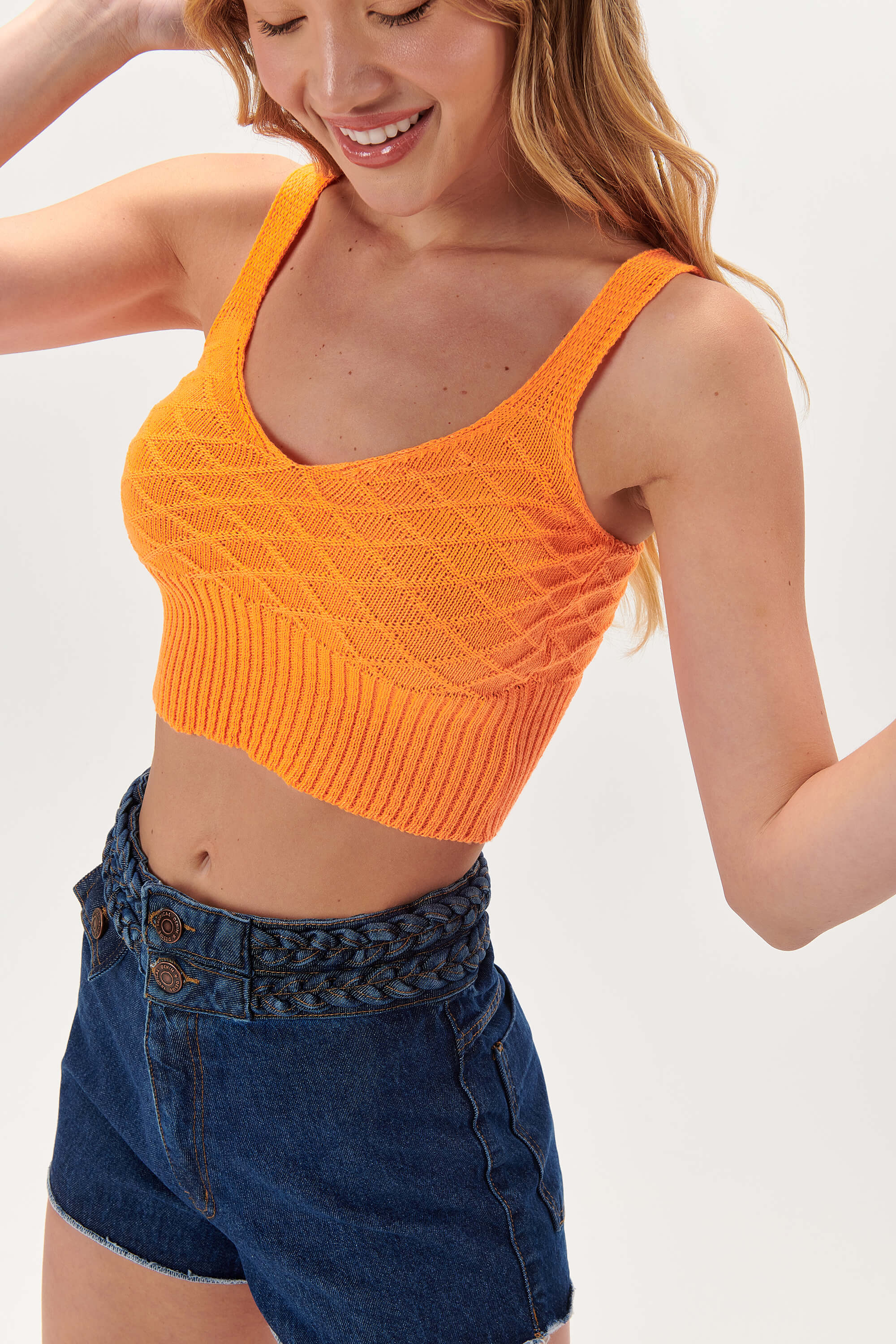 DESIRE DENIM Womens Girl Girls Women's Tropical Apparel Clothing Summer Clothes Fashion Tangerina Orange Crochet Cotton Crop Top